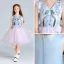 Chic / Beautiful Candy Pink Sky Blue Flower Girl Dresses 2017 Ball Gown V-Neck Sleeveless Appliques Flower Pearl Embroidered Short Ruffle Wedding Party Dresses