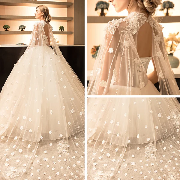 Vintage / Retro Sparkly Wedding Dresses 2017 White Lace Appliques Pearl Sequins High Neck Sleeveless Backless Cathedral Train Ball Gown