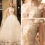 Vintage / Retro Sparkly Wedding Dresses 2017 White Lace Appliques Pearl Sequins High Neck Sleeveless Backless Cathedral Train Ball Gown