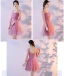 Affordable Candy Pink Bridesmaid Dresses 2018 A-Line / Princess Bow Sash Short Ruffle Backless Wedding Party Dresses
