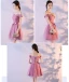 Affordable Candy Pink Bridesmaid Dresses 2018 A-Line / Princess Bow Sash Short Ruffle Backless Wedding Party Dresses