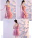 Affordable Candy Pink Bridesmaid Dresses 2018 A-Line / Princess Bow Sash Short Ruffle Backless Wedding Party Dresses