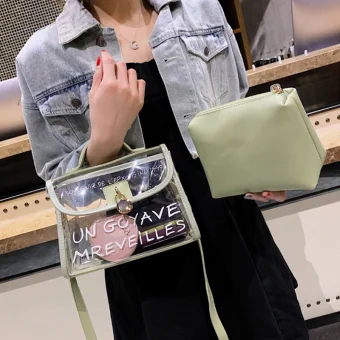 2 Piece Sage Green Transparent Purse Messenger Bag Handbag 2021 Pvc Square Women S Bags