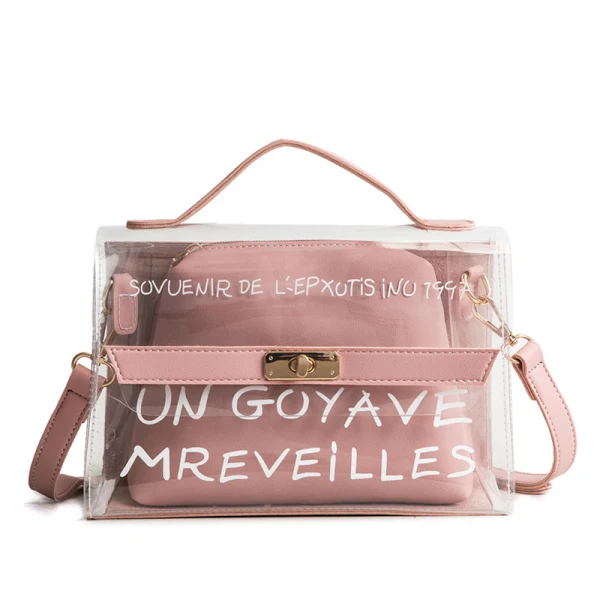 2-piece Sage Green Transparent Purse Messenger Bag Handbag 2021 PVC Square Women's Bags