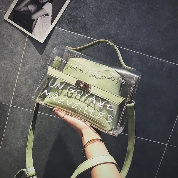 2-piece Sage Green Transparent Purse Messenger Bag Handbag 2021 PVC Square Women's Bags