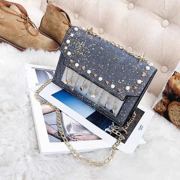 Sparkly Multi-Colors Square Messenger Bag 2021 PU Rhinestone Women's Bags