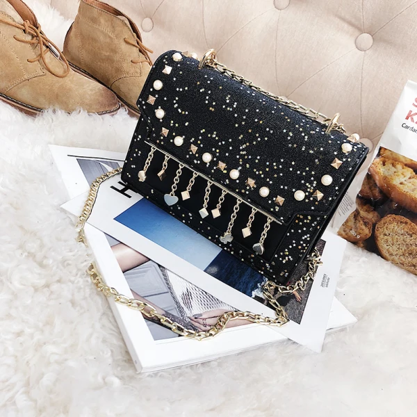 Sparkly Multi-Colors Square Messenger Bag 2021 PU Rhinestone Women's Bags