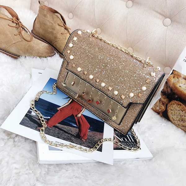 Sparkly Multi-Colors Square Messenger Bag 2021 PU Rhinestone Women's Bags