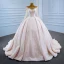 Luxury / Gorgeous Champagne See-through Bridal Wedding Dresses 2021 Ball Gown Scoop Neck Long Sleeve Beading Sequins Court Train Ruffle