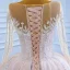 Luxury / Gorgeous Champagne See-through Bridal Wedding Dresses 2021 Ball Gown Scoop Neck Long Sleeve Beading Sequins Court Train Ruffle