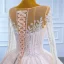 Luxury / Gorgeous Champagne See-through Bridal Wedding Dresses 2021 Ball Gown Scoop Neck Long Sleeve Beading Sequins Court Train Ruffle