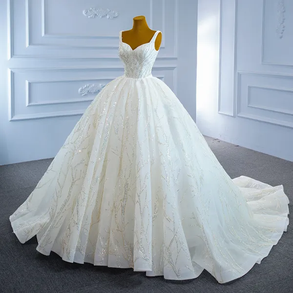 Luxury / Gorgeous White Bridal Wedding Dresses 2021 Ball Gown Shoulders ...