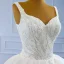 Luxury / Gorgeous White Bridal Wedding Dresses 2021 Ball Gown Shoulders Sleeveless Backless Beading Sequins Chapel Train Ruffle