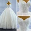 Luxury / Gorgeous White Bridal Wedding Dresses 2021 Ball Gown Shoulders Sleeveless Backless Beading Sequins Chapel Train Ruffle