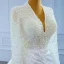 Luxury / Gorgeous White Satin Bridal Wedding Dresses 2021 Trumpet / Mermaid Deep V-Neck Long Sleeve Backless Handmade  Beading Pearl Court Train Ruffle