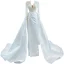 Luxury / Gorgeous White Satin Bridal Wedding Dresses 2021 Trumpet / Mermaid Deep V-Neck Long Sleeve Backless Handmade  Beading Pearl Court Train Ruffle