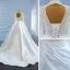 Luxury / Gorgeous White Satin Bridal Wedding Dresses 2021 Trumpet / Mermaid Deep V-Neck Long Sleeve Backless Handmade  Beading Pearl Court Train Ruffle