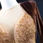 Luxe Café Velour Tapis rouge Robe De Soirée 2021 Gaine / Ajustement Transparentes Encolure Dégagée Manches Longues Fait main Perlage Paillettes Fendue devant Train De Balayage Volants