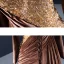 Luxe Café Velour Tapis rouge Robe De Soirée 2021 Gaine / Ajustement Transparentes Encolure Dégagée Manches Longues Fait main Perlage Paillettes Fendue devant Train De Balayage Volants