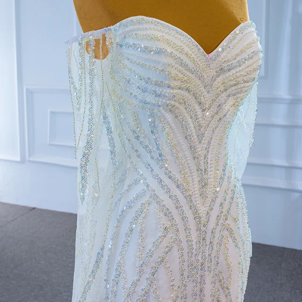 Luxe Blanche La Mariée Robe De Mariée 2021 Trompette / Sirène De l'épaule Manches Longues Dos Nu Perlage Paillettes Train De Balayage Volants