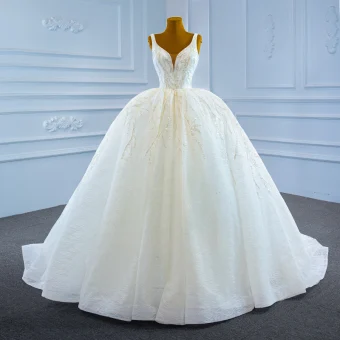 Luxury Gorgeous White Bridal Wedding Dresses 2021 Ball Gown Deep V Neck Sleeveless Backless Beading Sequins Glitter Tulle Court Train Ruffle