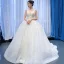 Luxury / Gorgeous White Bridal Wedding Dresses 2021 Ball Gown Deep V-Neck Sleeveless Backless Beading Sequins Glitter Tulle Court Train Ruffle