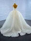 Luxury / Gorgeous White Bridal Wedding Dresses 2021 Ball Gown Deep V-Neck Sleeveless Backless Beading Sequins Glitter Tulle Court Train Ruffle