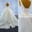 Luxury / Gorgeous White Bridal Wedding Dresses 2021 Ball Gown Deep V-Neck Sleeveless Backless Beading Sequins Glitter Tulle Court Train Ruffle