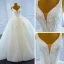 Luxury / Gorgeous White Bridal Wedding Dresses 2021 Ball Gown Deep V-Neck Sleeveless Backless Beading Sequins Glitter Tulle Court Train Ruffle
