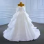 Luxury / Gorgeous White Bridal Wedding Dresses 2021 Ball Gown Off-The-Shoulder Long Sleeve Backless Beading Sequins Chapel Train Ruffle