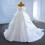Luxury / Gorgeous White Bridal Wedding Dresses 2021 Ball Gown Off-The-Shoulder Long Sleeve Backless Beading Sequins Chapel Train Ruffle