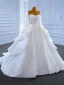 Luxury / Gorgeous White Bridal Wedding Dresses 2021 Ball Gown Off-The-Shoulder Long Sleeve Backless Beading Sequins Chapel Train Ruffle