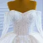 Luxury / Gorgeous White Bridal Wedding Dresses 2021 Ball Gown Off-The-Shoulder Long Sleeve Backless Beading Sequins Chapel Train Ruffle
