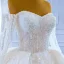 Luxury / Gorgeous White Bridal Wedding Dresses 2021 Ball Gown Off-The-Shoulder Long Sleeve Backless Beading Sequins Chapel Train Ruffle