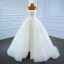 Luxe Blanche La Mariée Robe De Mariée 2021 Robe Boule Encolure Carrée Sans Manches Dos Nu Appliques En Dentelle Fait main Perlage Paillettes Ceinture Fendue devant