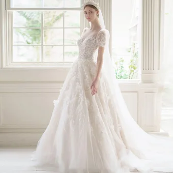 Illusion Champagne Bridal Wedding Dresses 2021 A Line Princess See Through Scoop Neck Puffy Short Sleeve Backless Appliques Lace Beading Court Train Ruffle