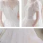 Illusion Champagne La Mariée Robe De Mariée 2021 Princesse Transparentes Encolure Dégagée Gonflée Manches Courtes Dos Nu Appliques En Dentelle Perlage Tribunal Train Volants