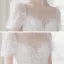 Illusion Champagne La Mariée Robe De Mariée 2021 Princesse Transparentes Encolure Dégagée Gonflée Manches Courtes Dos Nu Appliques En Dentelle Perlage Tribunal Train Volants