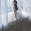 Illusion Champagne La Mariée Robe De Mariée 2021 Princesse Transparentes Encolure Dégagée Gonflée Manches Courtes Dos Nu Appliques En Dentelle Perlage Tribunal Train Volants