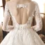 Illusion Champagne Transparentes Robe De Mariée 2019 Princesse Encolure Dégagée 3/4 Manches Dos Nu Appliques En Dentelle Perle Longue Volants