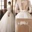 Illusion Champagne Transparentes Robe De Mariée 2019 Princesse Encolure Dégagée 3/4 Manches Dos Nu Appliques En Dentelle Perle Longue Volants