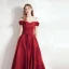 Modest / Simple Burgundy Satin Dancing Prom Dresses 2021 A-Line / Princess Off-The-Shoulder Short Sleeve Floor-Length / Long Ruffle Backless Formal Dresses