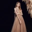 Haut de Gamme Marron Dansant Robe De Bal 2021 Princesse Une épaule Bretelles Spaghetti Manches Courtes Perlage Perle Glitter Tulle Longue Volants Dos Nu Robe De Ceremonie
