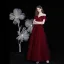 High-end Burgundy Dancing Prom Dresses 2021 A-Line / Princess Off-The-Shoulder Short Sleeve Beading Glitter Tulle Floor-Length / Long Ruffle Backless Formal Dresses
