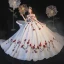 Fée Des Fleurs Blanche La Mariée Robe De Mariée 2021 Robe Boule De l'épaule Manches Courtes Dos Nu Rose Appliques En Dentelle Glitter Tulle Cathedral Train Volants