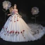 Fée Des Fleurs Blanche La Mariée Robe De Mariée 2021 Robe Boule De l'épaule Manches Courtes Dos Nu Rose Appliques En Dentelle Glitter Tulle Cathedral Train Volants