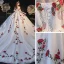 Fée Des Fleurs Blanche La Mariée Robe De Mariée 2021 Robe Boule De l'épaule Manches Courtes Dos Nu Rose Appliques En Dentelle Glitter Tulle Cathedral Train Volants