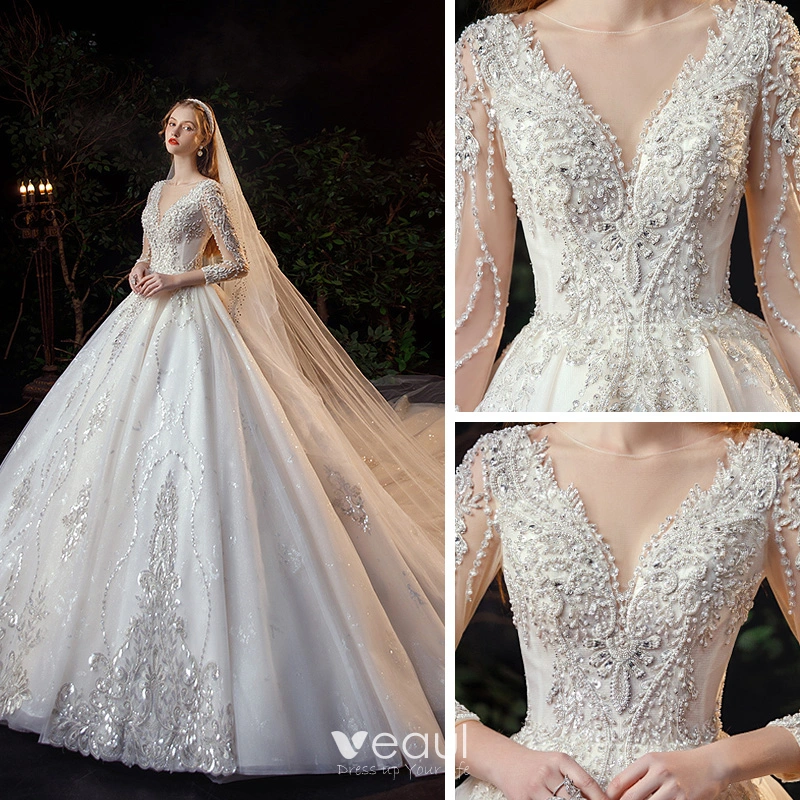 Appliques Tulle Ruffles V Neck See Through Backless Wedding Dress Appliques Tulle Ruffles V Neck See Through Backless Wedding Dress