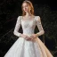 Vintage / Retro Ivory Bridal Wedding Dresses 2021 Ball Gown Square Neckline 3/4 Sleeve Backless Appliques Lace Beading Glitter Tulle Cathedral Train Ruffle