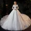 Vintage / Retro Ivory Bridal Wedding Dresses 2021 Ball Gown Square Neckline 3/4 Sleeve Backless Appliques Lace Beading Glitter Tulle Cathedral Train Ruffle